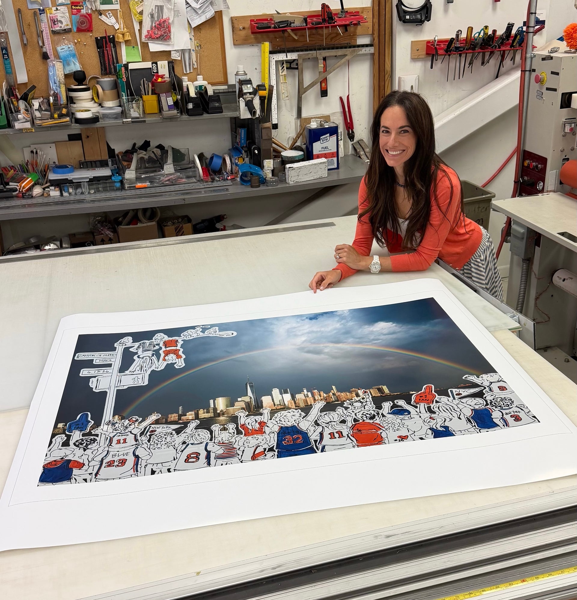 Lisa Eryn in the workshop with the artwork Collective Effervescence